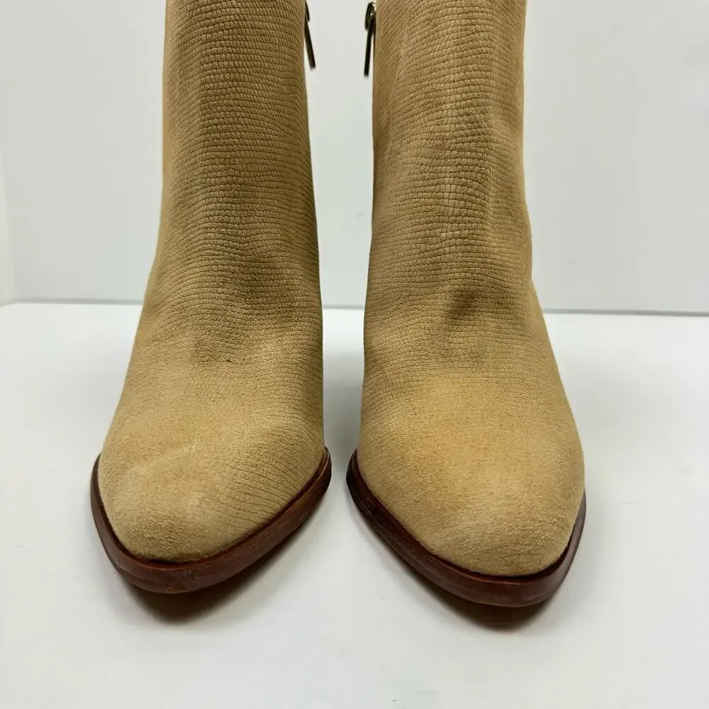 NEW Vince Camuto Paitrilla Tan Suede Snake Skin Print Zip Up Bootie Ankle Boots